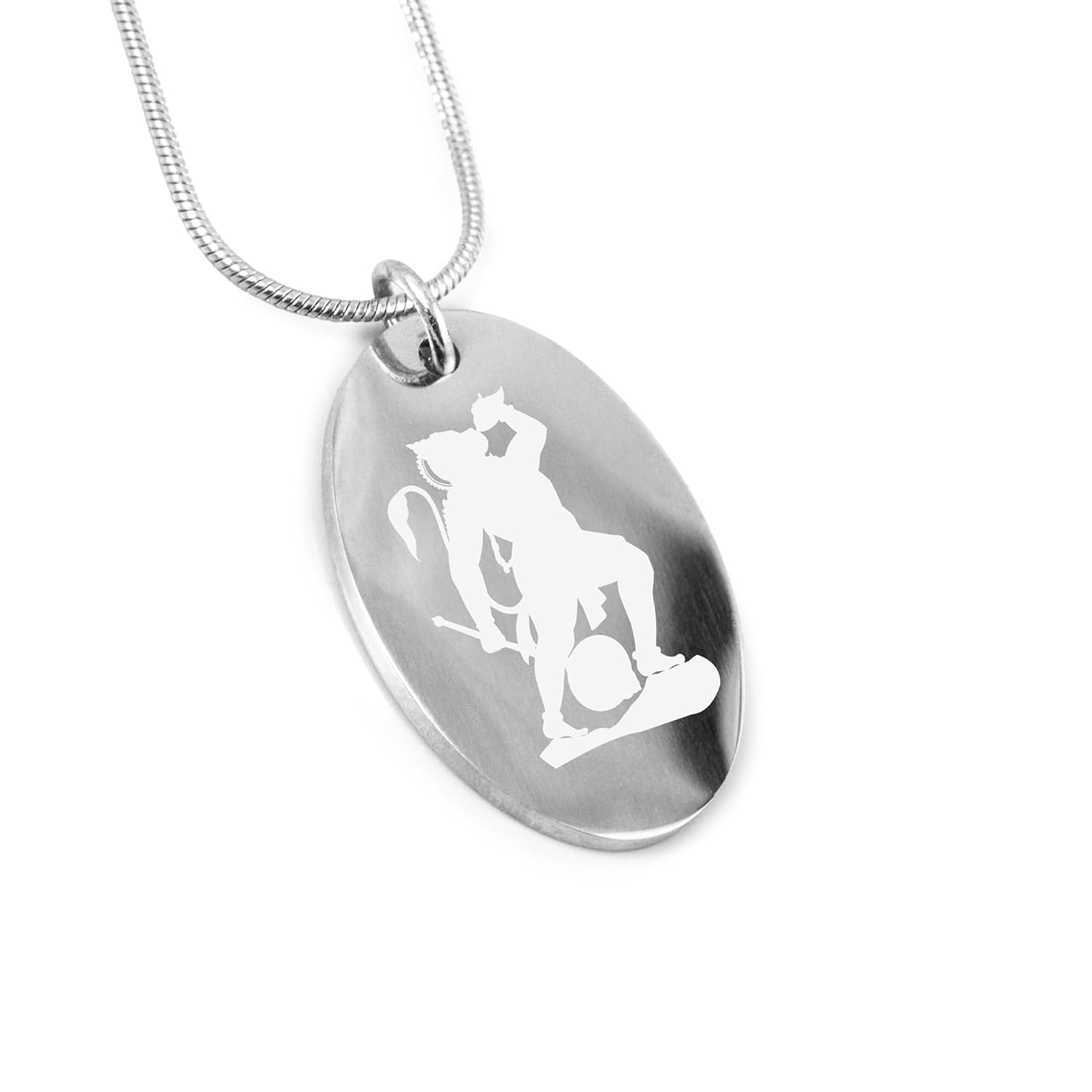 Silver MicroCarved Hanuman Chalisa Reversible Oval Necklace