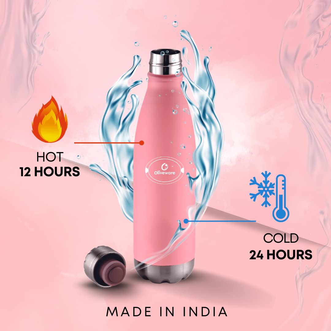 SOPL-OLIVEWARE Sigma Vacuum Double Wall Bottle, Stainless Steel, Hot & Cold, Insulated Bottle, Fit for Indoor & Outdoors (500 Ml, Pink)