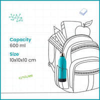 SOPL-OLIVEWARE Qua Water Bottle with Better Grip, 600 ml Bottle, BPA Free & Leak Proof, For Home, Office & Gym use - Blue