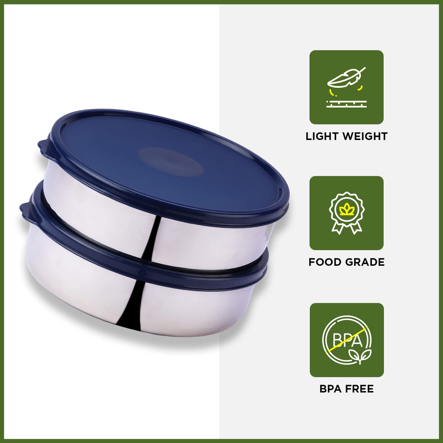 oliveware SOPL (logo) with Device Classic Duo Stainless Steel Storage Container with BPA Free Lid, Leak Proof & Spill Proof, Dishwasher & Freeze Safe, Set of 2 with 1000ml Each - Blue