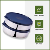 oliveware SOPL (logo) with Device Classic Duo Stainless Steel Storage Container with BPA Free Lid, Leak Proof & Spill Proof, Dishwasher & Freeze Safe, Set of 2 with 1000ml Each - Blue