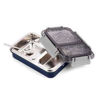 Oliveware Bento Master 2 Lunch Box | with 2 dividers | Steel Spoon | Stainless Steel | Dishwasher & Freezer Safe (Bento 2, Blue)