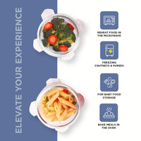 SOPL-OLIVEWARE Delta Glassware Round Lunchbox with Napkin & Steel Cutlery, Borosilicate Glass Container, Microwave Proof, Set of 2 (400ml Each) - Blue