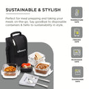 SOPL-OLIVEWARE Executive Glassware Lunchbox, Borosilicate Glass, Microwave & Freezer Safe, Set of 3 with BPA Free Lid (320ml) Each - Black