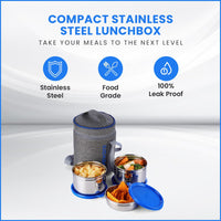 SOPL-OLIVEWARE Star Lunch Box, 100% Leak Proof, 3 Stainless Steel Containers with BPA Free Lids (600ml, 600ml & 300ml), Fabric Bag - Blue