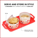 oliveware Blossom Dry Fruit Container Tray with Airtight Lid, BPA Free, For Snacks & Dry Fruits, 2 Containers (350ml) each - Red