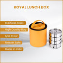 Oliveware - Royal Yellow Stainless Steel Lunch Box - 4 Containers Set | Offiice and Bulk Use | with Container | Full Meal | Handle to Carry with Compartments