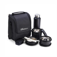 SOPL-OLIVEWARE Teso Elite Pro Lunch Box with Steel Cutlery, 3 Microwave Safe Inside Steel Containers(290ml, 450ml & 600ml),Plastic Pickle Box (130ml),Steel Water Bottle(750ml)