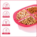 Oliveware Pearl Square Tray with Airtight Lid for Serving Dry Fruits, BPA Free, Storage & Serving Snacks, Dry Fruits, Biscuits, Candy, 4 Compartments (4x150 ml) - Red