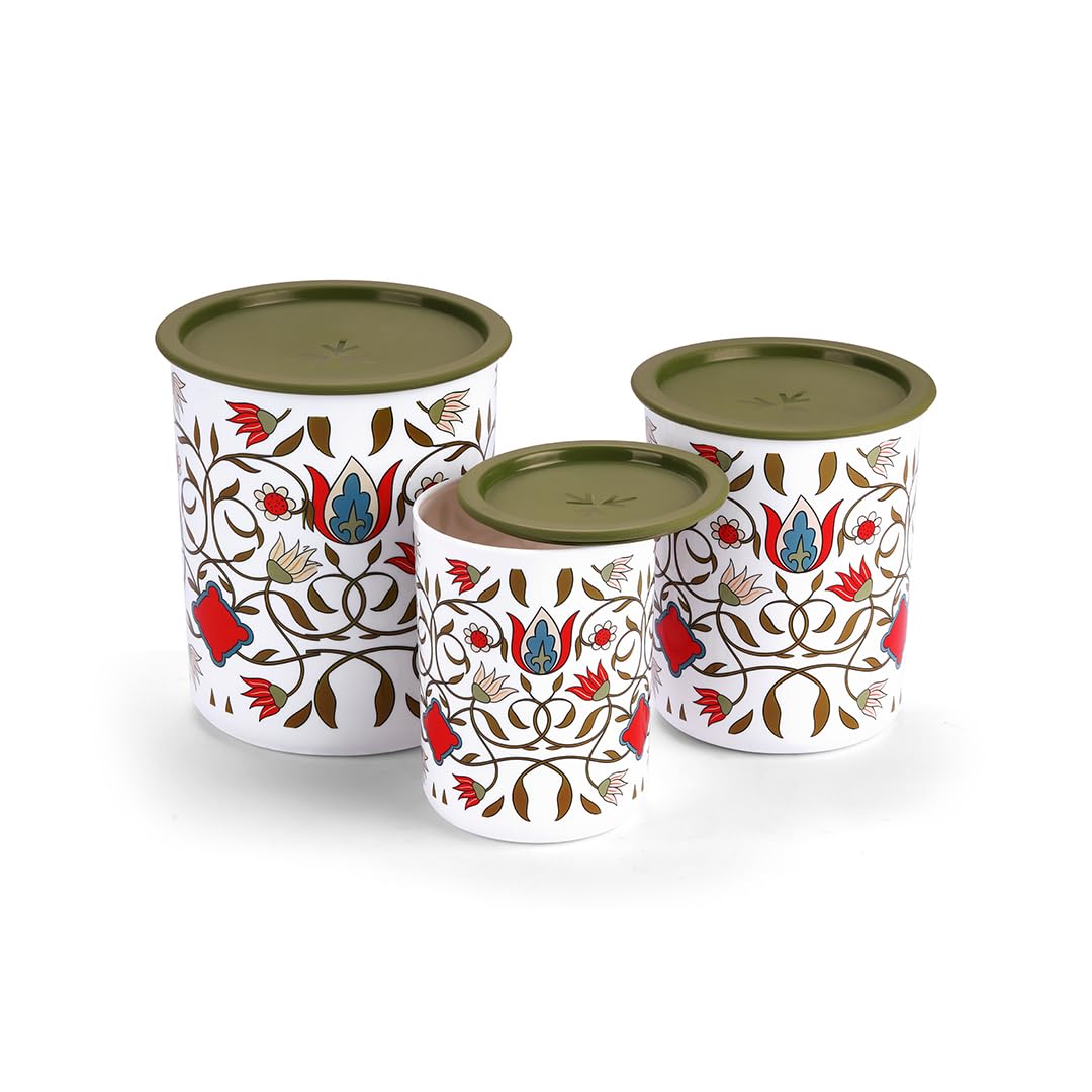 Oliveware Pasha Plastic Containers | BPA Free | For Rice, Dal, Atta & Flour | Set of 3 | Stackable Containers (2200ml, 1350ml & 850ml) (Green)