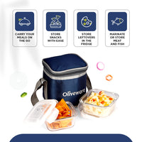 SOPL-OLIVEWARE Deluxe Glassware Lunchbox, Borosilicate Glass Containers, Microwave Safe & Leak Proof, 2 Containers with BPA Free Airtight Lid (320ml) Each - Blue