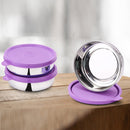 SOPL-OLIVEWARE Magic Storage Container, 100% Leak Proof & BPA Free Lid, Dishwasher Safe, 3 Stainless Steel Containers with 300 ml Each - Voilet