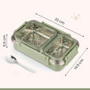 Oliveware Bento Master 2 Lunch Box | with 2 dividers | Steel Spoon | Stainless Steel | Dishwasher & Freezer Safe (Bento 2, Green)