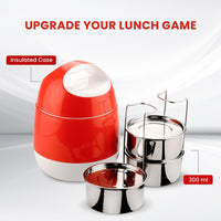 oliveware SOPL (Logo) with Device Marvel Lunch Box with Insulated Box, 3 Stainless Steel Containers 300ml Each, Leak Proof & Sturdy - Cherry