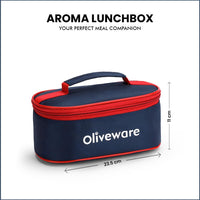 oliveware Aroma Stainless Steel Lunch Box, Leak Proof, 2 Container with BPA Free Air-Tight Lid (350ml & 350ml), Plastic Roti Box (450ml) - Blue