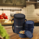 SOPL-OLIVEWARE Amber Lunch Box, Microwave Safe & Leak Proof, 3 Inside Steel Containers with BPA Free Lids (2 * 450ml & 600ml), Fabric Bag - Blue