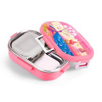 Oliveware Snacky Kids Lunch Box, Stainless Steel in 700ml Include Sabzi Container(180ml) & Steel Spoon, Food Grade BPA Free, Leak Proof & Colourful Designs (Pink)