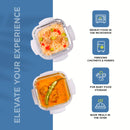 SOPL-OLIVEWARE Roman Glass Lunch Box, Insulated Fabric Bag, Leak Proof & Microwave Safe, Borosilicate Glass Containers with Set of 2 (320ml each)- Blue