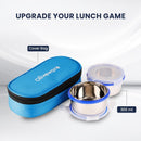 oliveware Crunch Lunch Box, 2 Stainless Steel Containers (300 ml), Leak Proof with BPA Free Air Tight Lids, Fabric Jacket - Blue