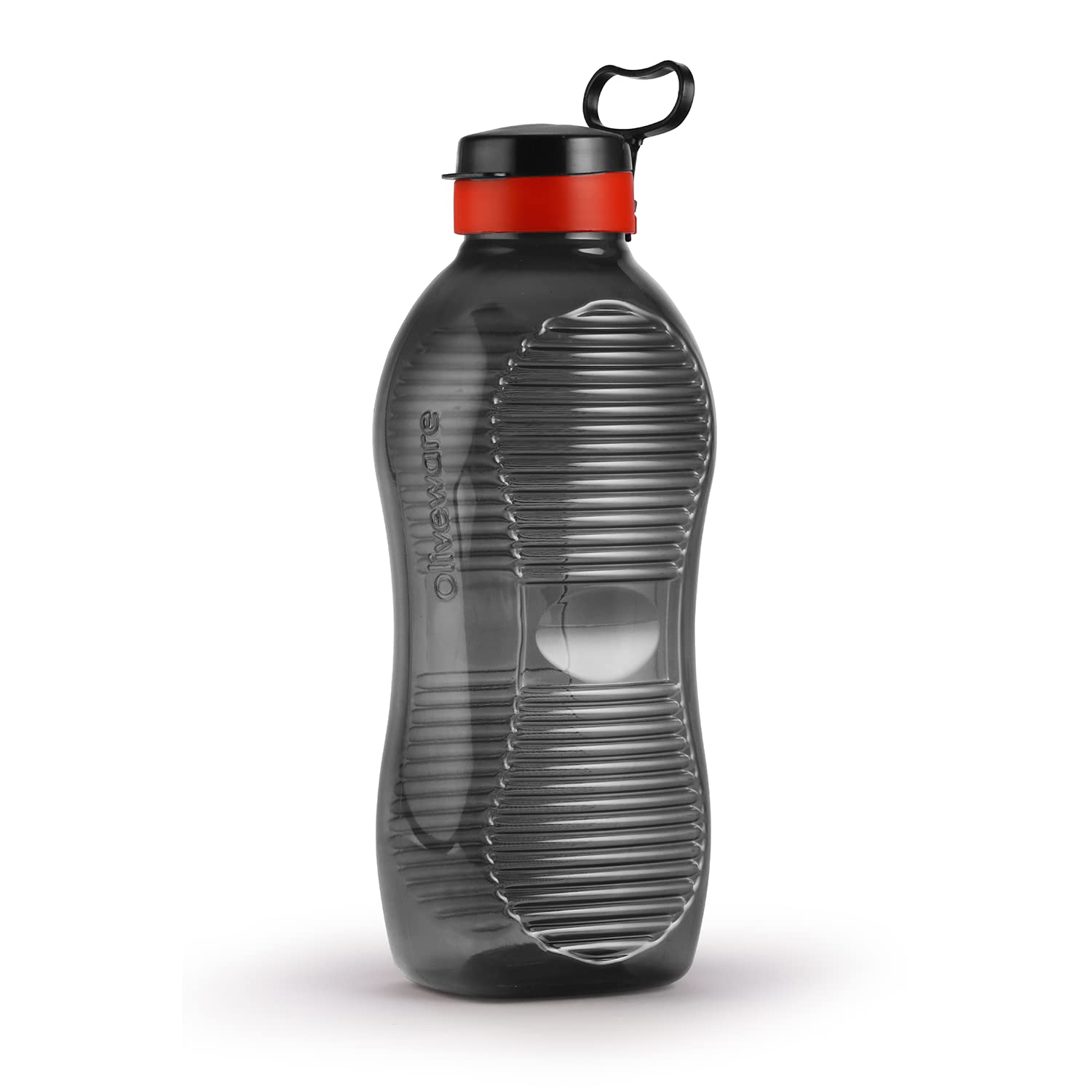 Oliveware King 2 Litre Water Bottle | For Home, Office & Gym | 2000 ML Jumbo Size | Sturdy with Holder | BPA Free Premium Bottle | Best Big 2L Bottle - Black Red (Plastic)