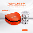oliveware Freshy Lunch Box, Leak Proof, 3 Stainless Steel Containers with BPA Free Lid (300ml) Each, Fabric Bag - Blue