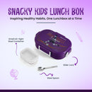 Oliveware Snacky Kids Lunch Box, Stainless Steel in 700ml Include Sabzi Container(180ml) & Steel Spoon, Food Grade BPA Free, Leak Proof & Colourful Designs (Voilet)