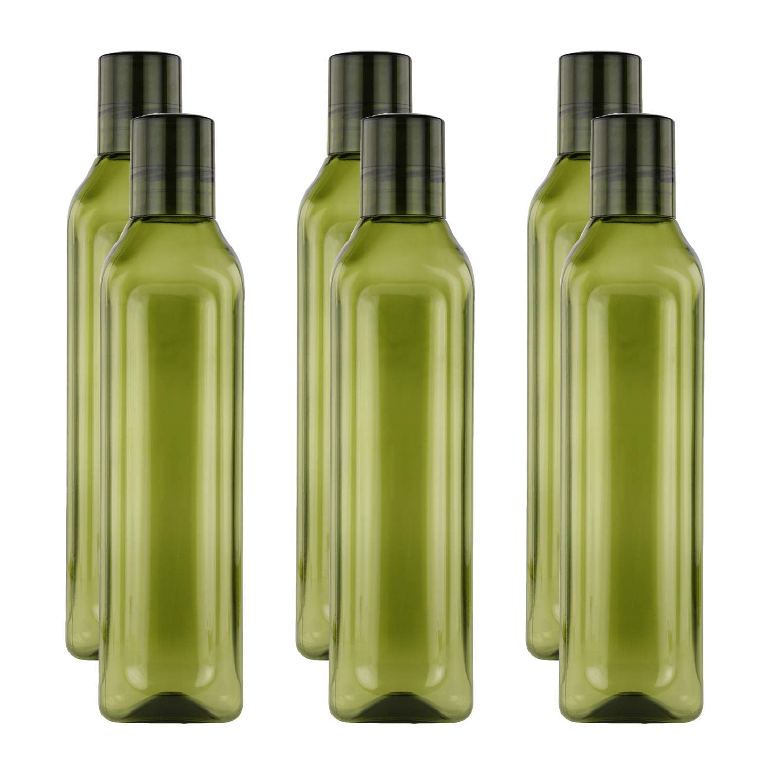 Oliveware Premium Plastic Water Bottle, 1L, Set of 6, Green