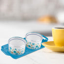 oliveware Blossom Dry Fruit Container Tray with Airtight Lid, BPA Free, For Snacks & Dry Fruits, 2 Containers (350ml) each - Blue