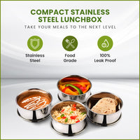 oliveware Jumbo Lunch Box, 4 Stainless Steel Containers with 350ml, Insulated Body, Leak Proof, Full Meal & Easy to Carry - Green