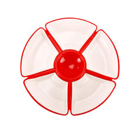 Oliveware Flower Snack Container with 5 Compartments | Storage & Serving Snacks, Dry Fruits, Biscuits, Candy | Hard Plastic | Multi Purpose - Red