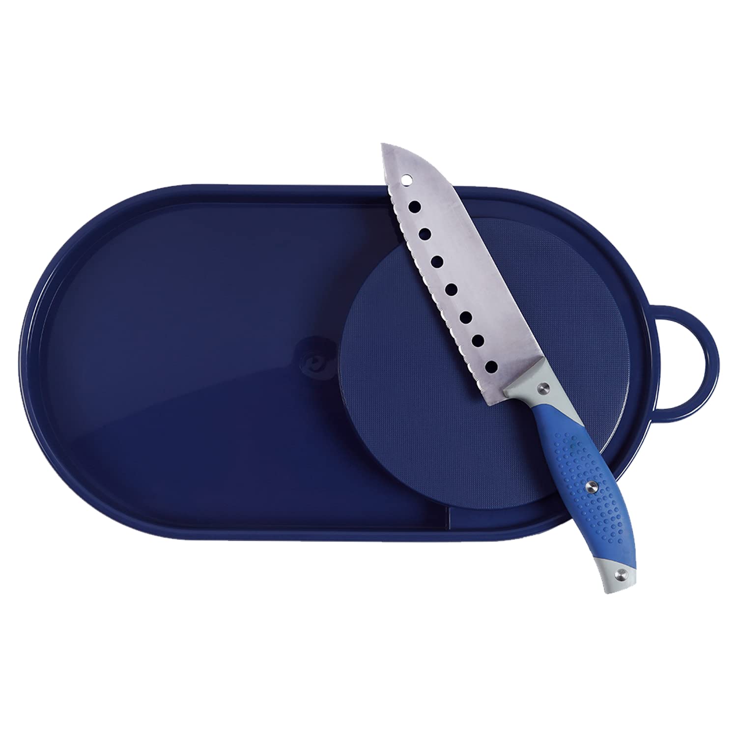 Oliveware Clap Chopping Board with Tray, BPA Free, for Meats, Salads & Fruits, Easy to Use & Clean - (Blue)