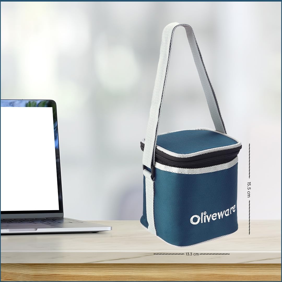 SOPL-OLIVEWARE Deluxe Glassware Lunchbox, Borosilicate Glass Containers, Microwave Safe & Leak Proof, 2 Containers with BPA Free Airtight Lid (320ml) Each - Blue