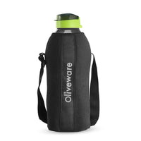 oliveware Polyethylene Terephthalate Sopl Jumbo Water Bottle With Washable Carry Sleeve, Shoulder Strap, 2 Litre Bottle, Bpa Free & Leak Proof, Fits In Fridge, Pack Of 1 (Black_Green)