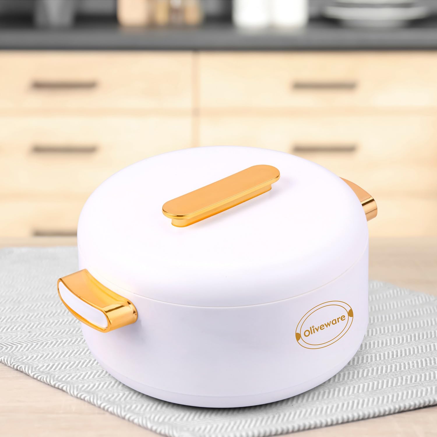 SOPL-OLIVEWARE Fresco Insulated Casserole, Inside Stainless Steel Keep Food Warm, BPA Free, Set of 1 (1000 ml Capacity) - White