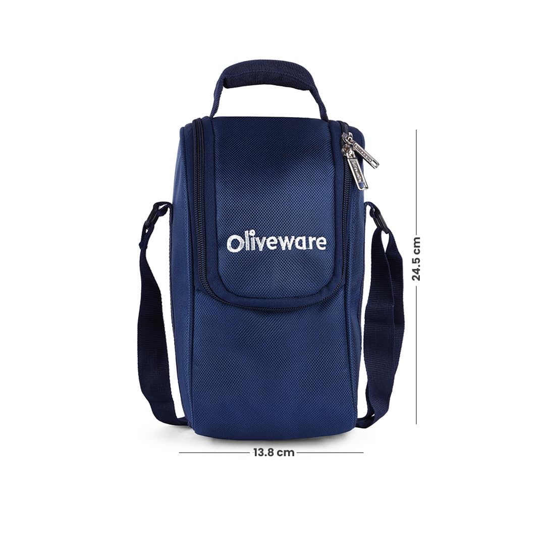 SOPL-OLIVEWARE Executive Lunch Box Series, Microwave Safe & Leak Proof, 3 Inside Steel Container with BPA Free Airtight Lid (290ml, 450ml & 600ml), Plastic Pickle Box (130ml), Steel Cutlery - Blue