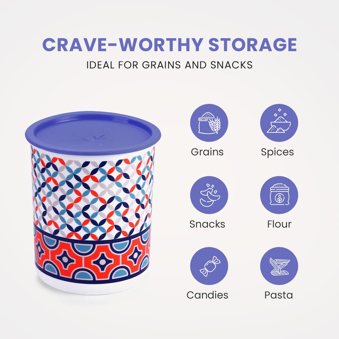 Oliveware Pasha Plastic Containers | BPA Free | For Rice, Dal, Atta & Flour | Set of 3 | Stackable Containers (2200ml, 1350ml & 850ml) (Blue)