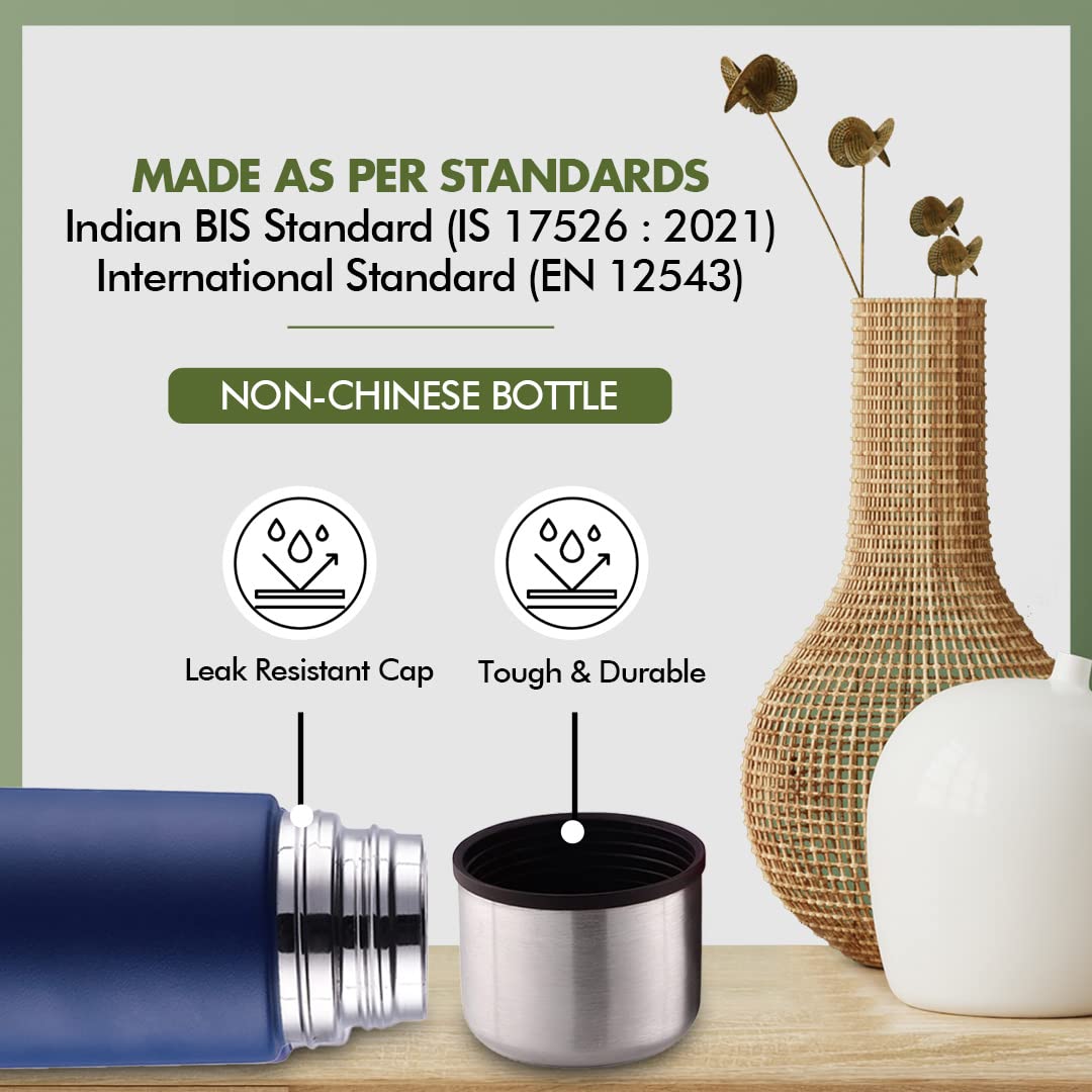 SOPL-OLIVEWARE Haze Vacuum Double Wall Bottle, Stainless Steel (750ml), Hot & Cold, Insulated Bottle, Fit for Indoor & Outdoors - Matt Blue