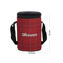 SOPL-OLIVEWARE Amber Lunch Box, Microwave Safe & Leak Proof, 3 Inside Steel Containers with BPA Free Lids (2 * 450ml & 600ml), Fabric Bag - Red