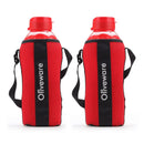 SOPL-OLIVEWARE Jumbo Water Bottle With Washable Carry Sleeve, Shoulder Strap, 2 Litre Bottle, BPA Free & Leak Proof, Fits in Fridge, Pack of 2 - Red