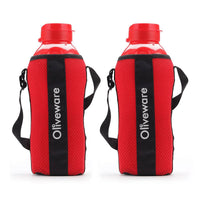 SOPL-OLIVEWARE Jumbo Water Bottle With Washable Carry Sleeve, Shoulder Strap, 2 Litre Bottle, BPA Free & Leak Proof, Fits in Fridge, Pack of 2 - Red