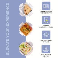 SOPL-OLIVEWARE Executive Glassware Lunchbox, Borosilicate Glass, Microwave & Freezer Safe, Set of 3 with BPA Free Lid (320ml) Each - Blue