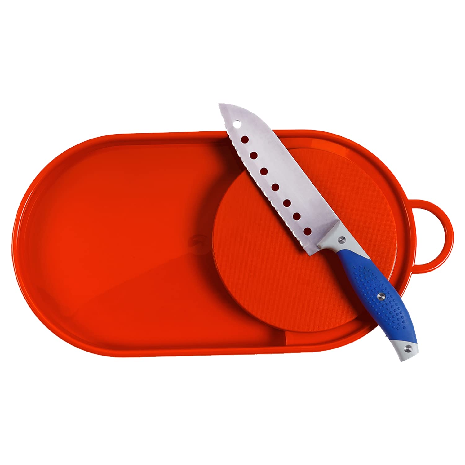 Oliveware Clap Chopping Board with Tray, BPA Free, for Meats, Salads & Fruits, Easy to Use & Clean - (Red)