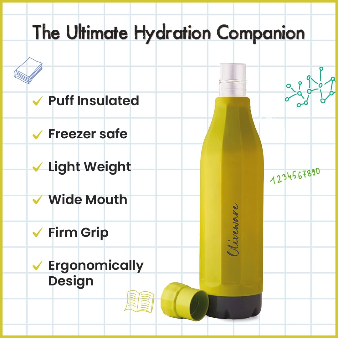 SOPL-OLIVEWARE Freshy Water Bottle with Better Grip, 1000 ml Bottle, BPA Free & Leak Proof, For Home, Office & Gym use - Green