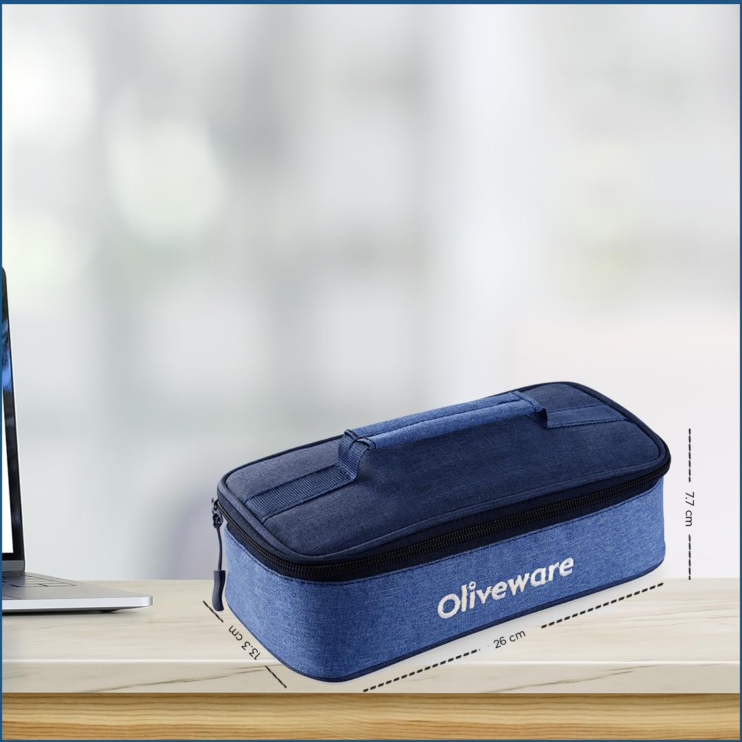 SOPL-OLIVEWARE Exotica Glass Lunch Box, Microwave Safe, Borosilicate Glass Containers with Cutlery + Napkin, Full Meal & Easy to Carry, Set of 2 (320ml)- Blue