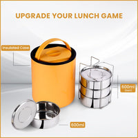 Oliveware - Royal Yellow Stainless Steel Lunch Box - 4 Containers Set | Offiice and Bulk Use | with Container | Full Meal | Handle to Carry with Compartments