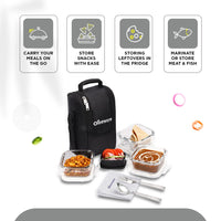 SOPL-OLIVEWARE Executive Glassware Lunchbox, Borosilicate Glass, Microwave & Freezer Safe, Set of 3 with BPA Free Lid (320ml) Each - Black