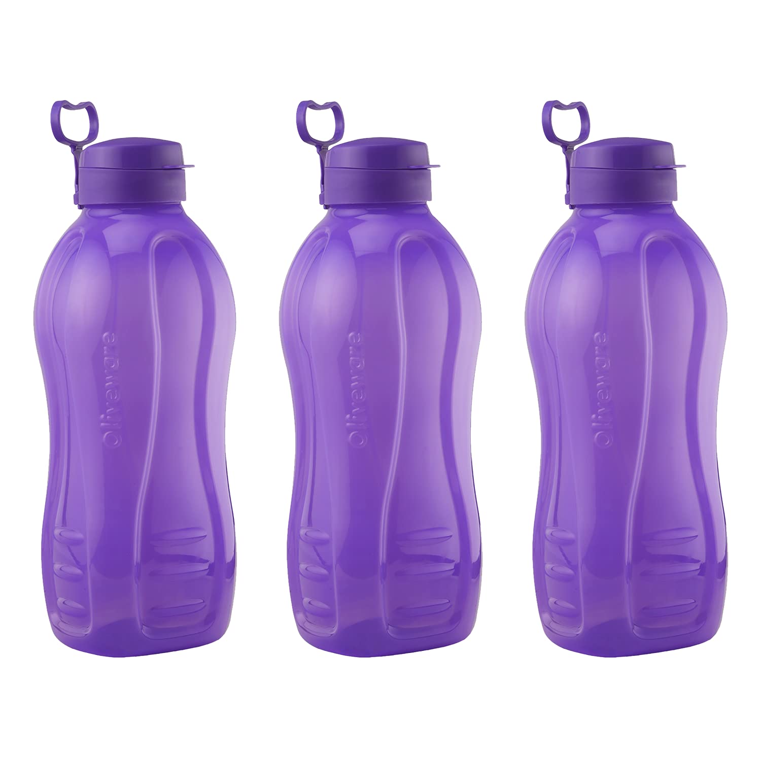 oliveware Jumbo 2 Litre Water Bottle, 100% Leak Proof, BPA Free Premium Plastic Bottle, for Home, Office & Gym, Sturdy with Holder, Pack of 3 (Voilet)
