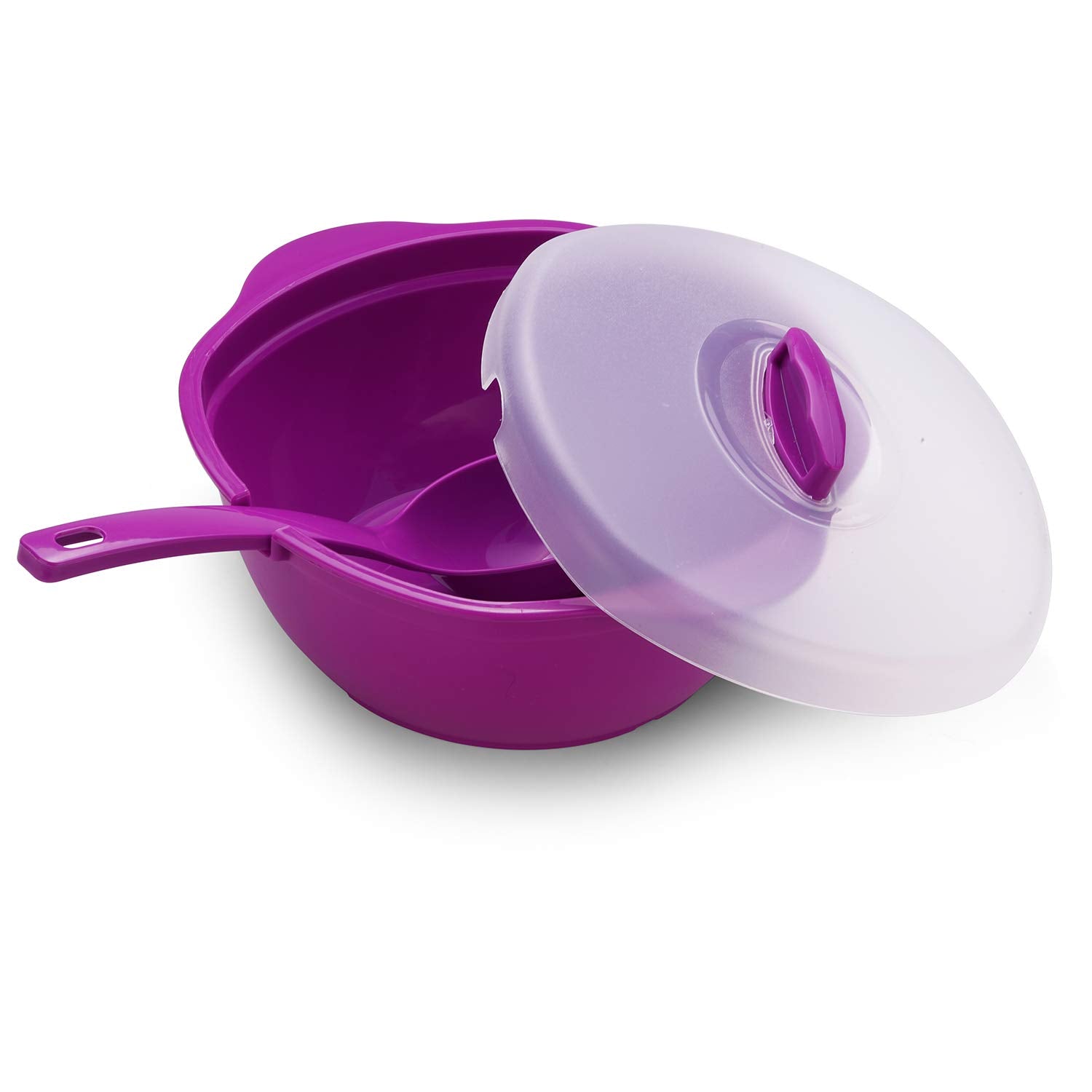 oliveware Diplomat Serving Bowl Set (2000 ML) | 2 Bowls with lid and Serving Spoons | Microwave Safe | for Heating & Serving| for Breakfast, Lunch, Dinner - Purple, Plastic