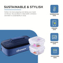 SOPL-OLIVEWARE Exotica Glass Lunch Box, Microwave Safe, Borosilicate Glass Containers with Cutlery + Napkin, Full Meal & Easy to Carry, Set of 2 (320ml)- Blue