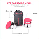 SOPL-OLIVEWARE Star Lunch Box, 100% Leak Proof, 3 Stainless Steel Containers with BPA Free Airtight Lids (600ml, 600ml & 300ml), Fabric Bag - Pink